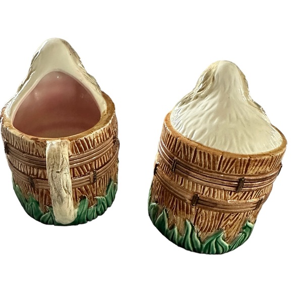 Spaniel Puppy in Barrel Creamer and Sugar Bowl w/ Lid Set VINTAGE - Picture 2 of 11